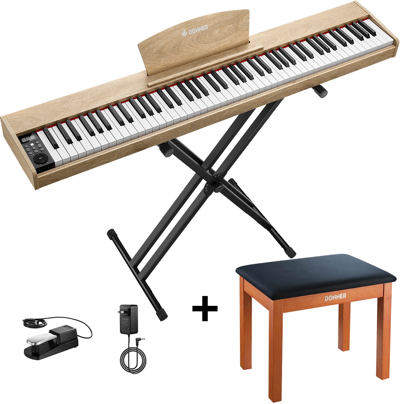 Donner DEP-1S Piano Teclado con Pesos Semi-pesado-Color madera clara##