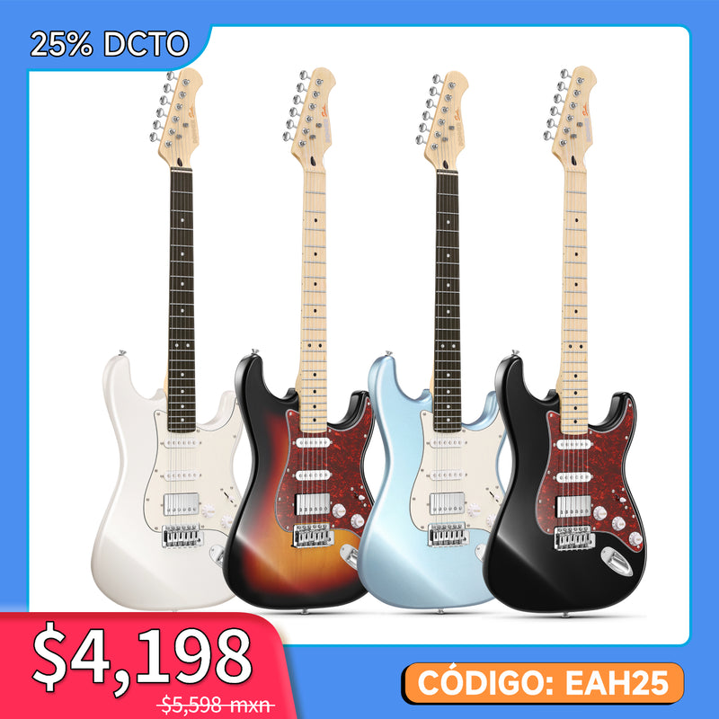 Donner DST-152 Guitarra Eléctrica de Tamaño Completo de 39 pulgadas, Pastillas HSS, Kit con Amplificador para Principiante