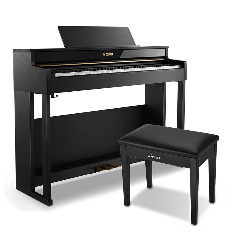 Donner DDP-400 Piano digital de 88 teclas ponderadas con acción de martillo progresivo, soporte de mueble y 3 pedales para profesionales