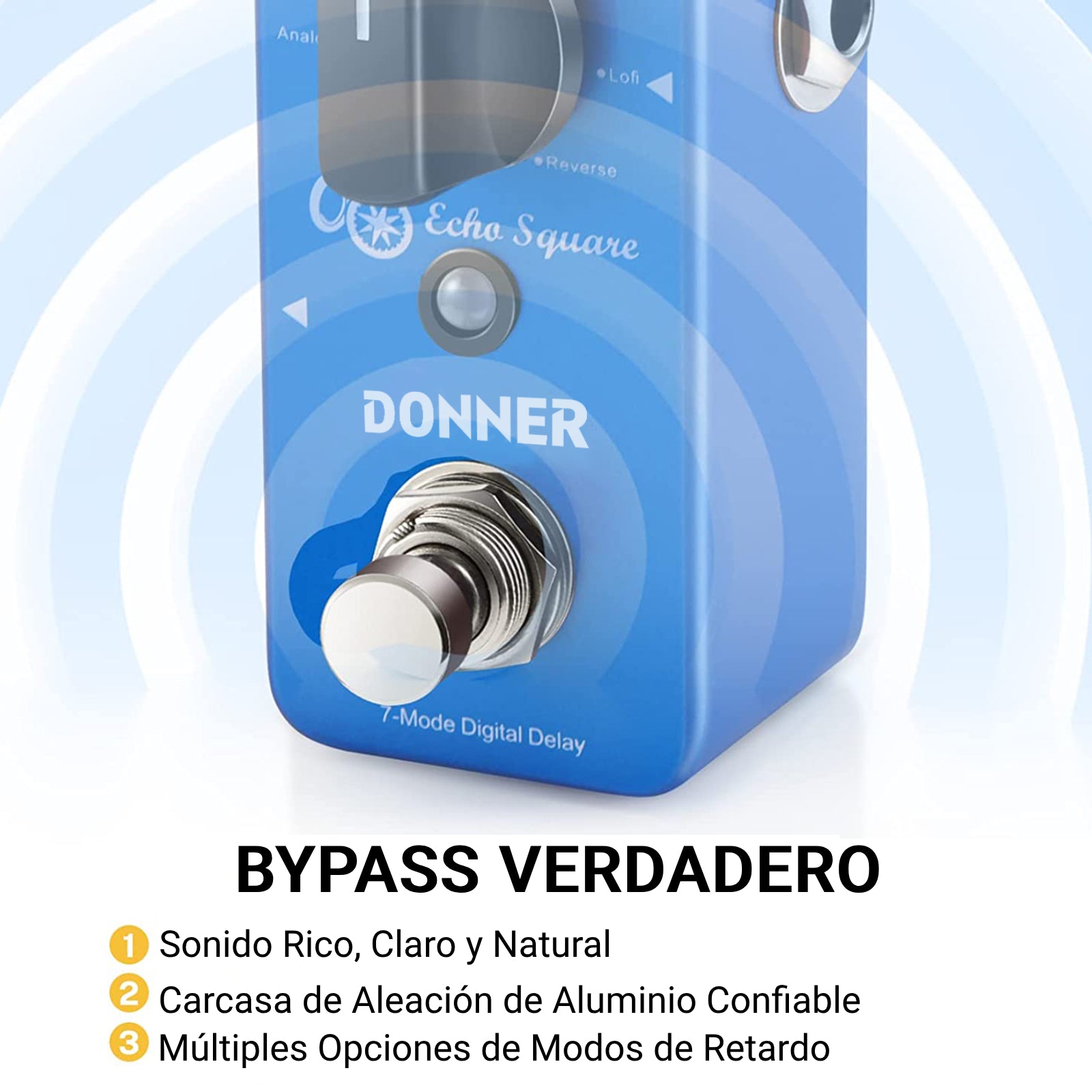 Donner Pedal de retardo digital de 7 modos Pedal de guitarra multiefectos Echo Square donner music mexico