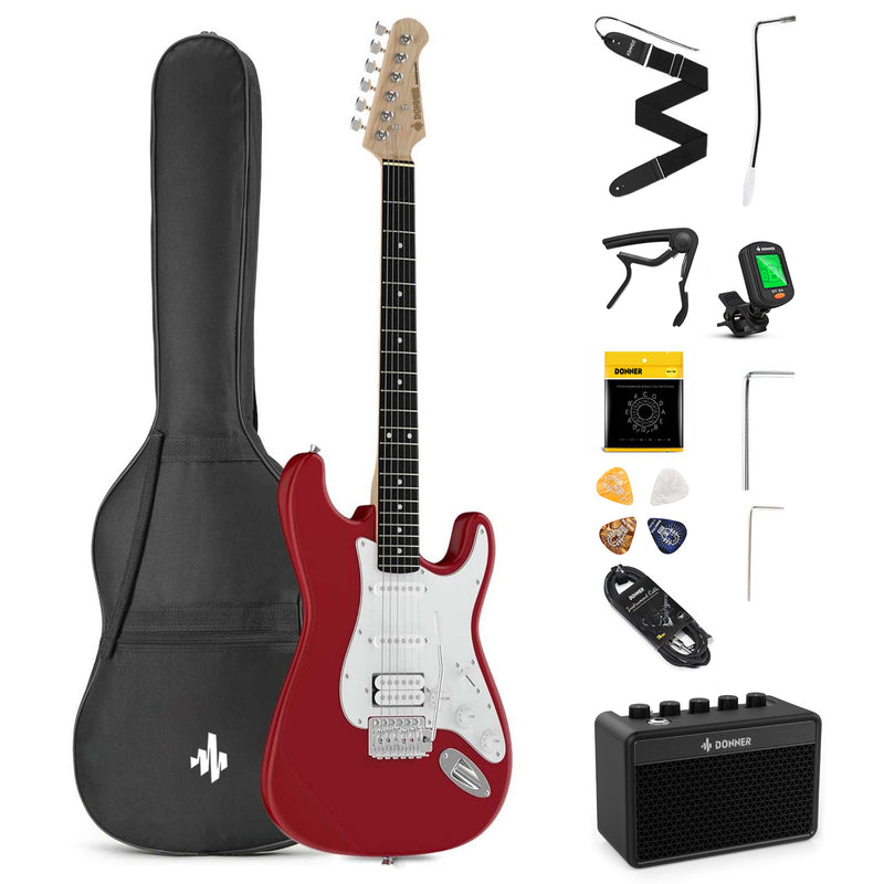 Donner DST-100 Guitarra Eléctrica Tamaño Completo con Amplificador/Bolsa/Afinador Digital/Capo/Tahalí/Cuerdas/Cable/Púas