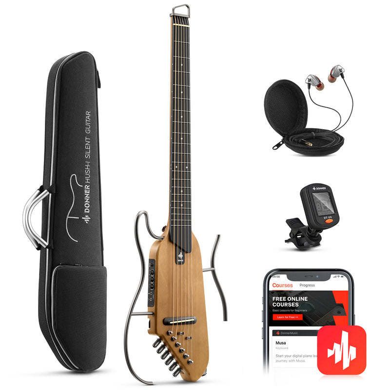 Donner HUSH-I Guitarra de viaje, guitarra silenciosa sin cabeza, guitarra acústica eléctrica ultraligera con marcos desmontables donner music mexico