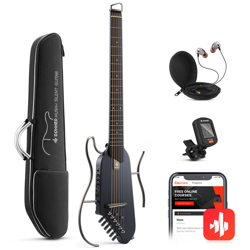 Donner HUSH-I Guitarra de viaje, guitarra silenciosa sin cabeza, guitarra acústica eléctrica ultraligera con marcos desmontables donner music mexico