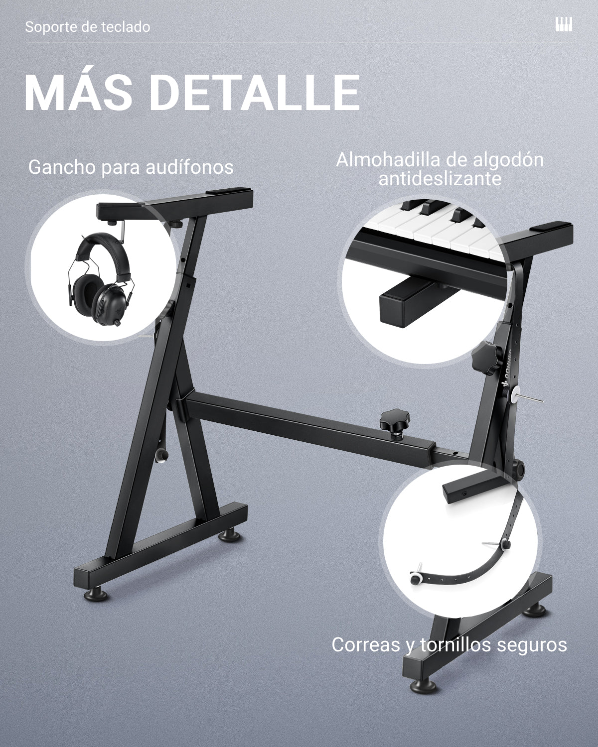 Donner Z-style Soporte de teclado de piano de alta resistencia ajustable y portátil/apto para teclados eléctricos de 54/61/88 teclas Pianos digitales