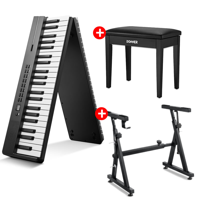 Donner DP-10 Piano digital electrónico plegable + Bench Negro + Soporte de piano