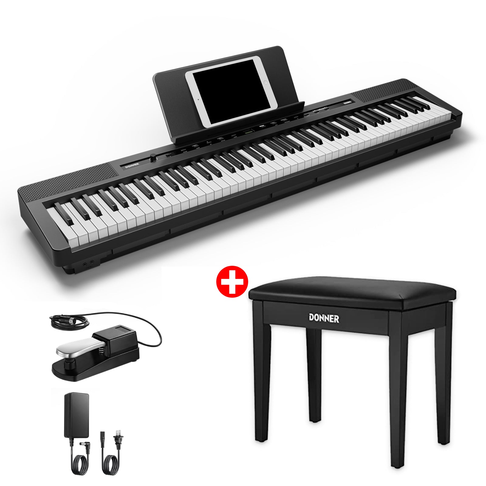 DONNER DEP-16 Piano Digital Portátil de 88 Teclas de Tamaño Completo con Pesado, Pedal de Sostenido y Fuente de Alimentación