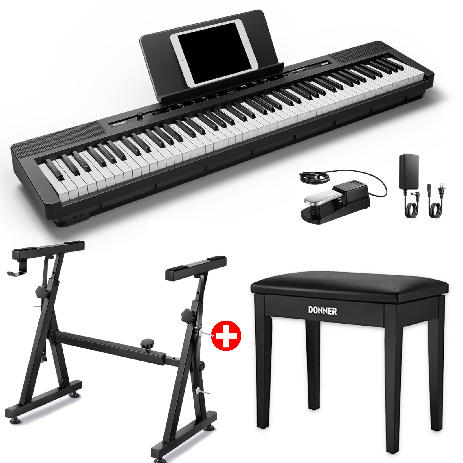 DONNER DEP-16 Piano Digital Portátil de 88 Teclas de Tamaño Completo con Pesado, Pedal de Sostenido y Fuente de Alimentación