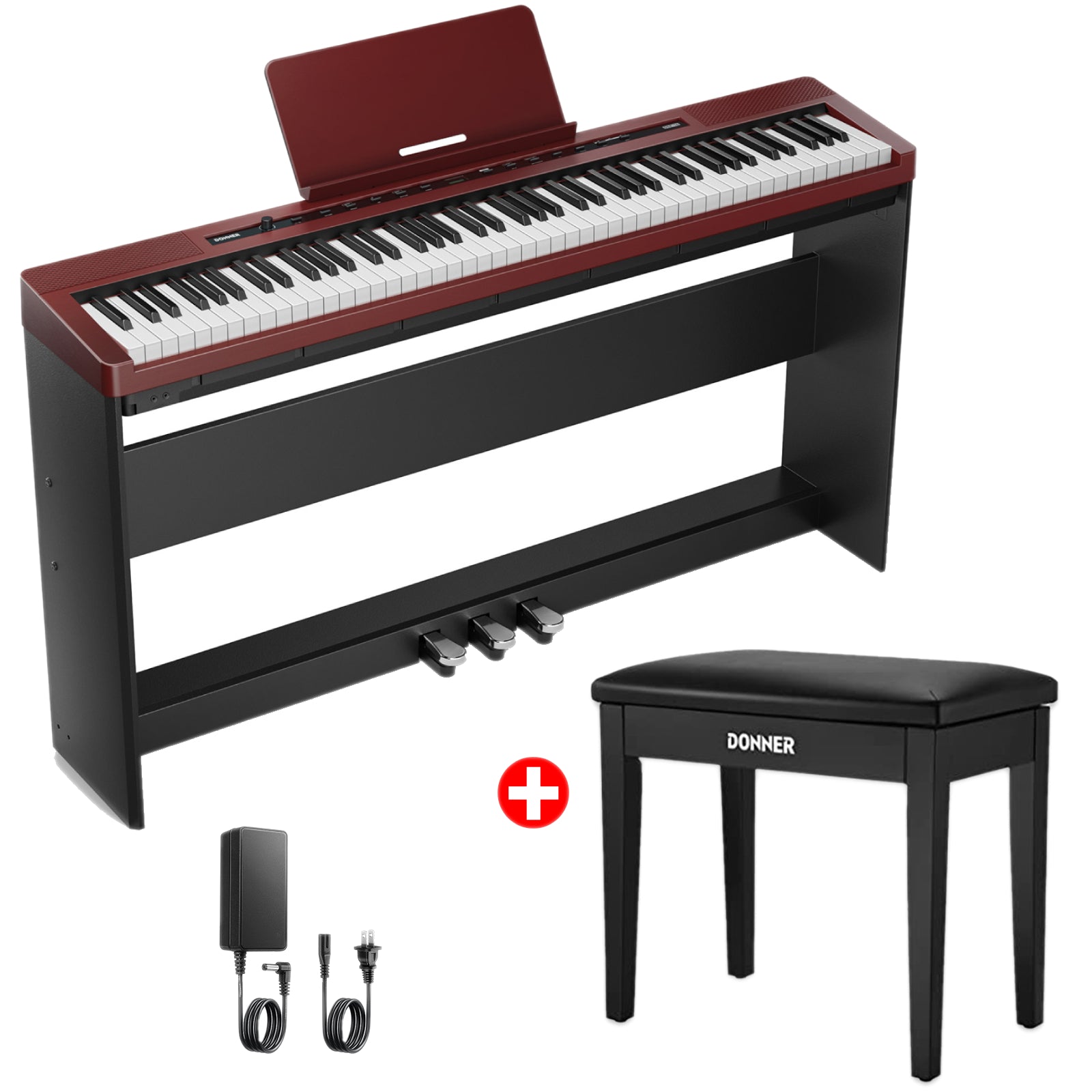 DONNER DEP-16S Piano digital portátil con soporte-Rojo##