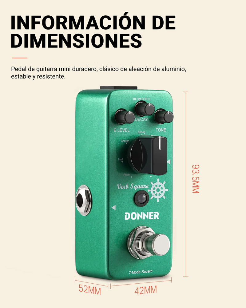 Donner Pedal de guitarra Verb Square Reverb Efectos digitales de 7 modos con True Bypass donner music mexico