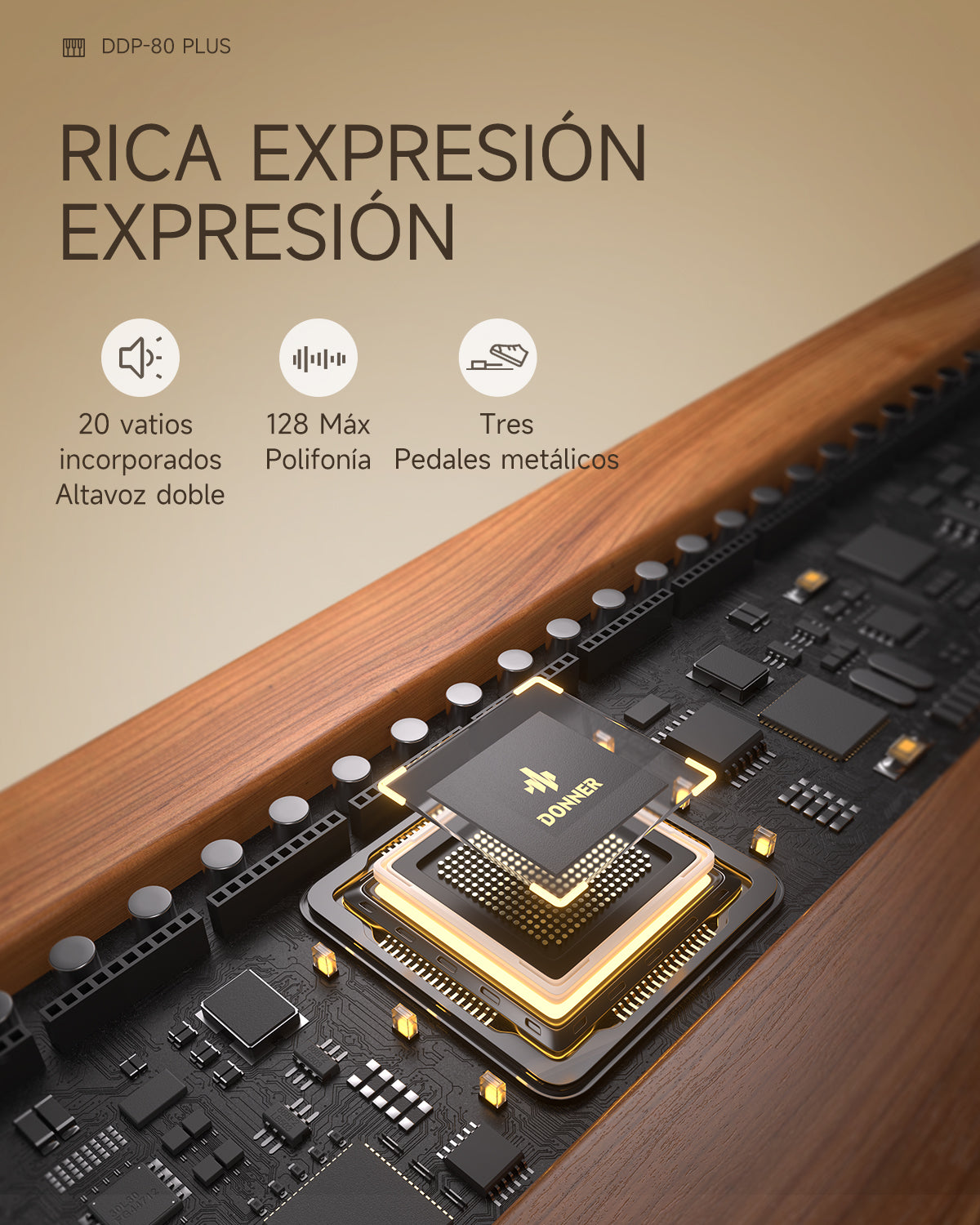 Donner DDP-80 PLUS Piano vertical digital de madera contrapesado de 88 teclas con tapa de 3 pedales