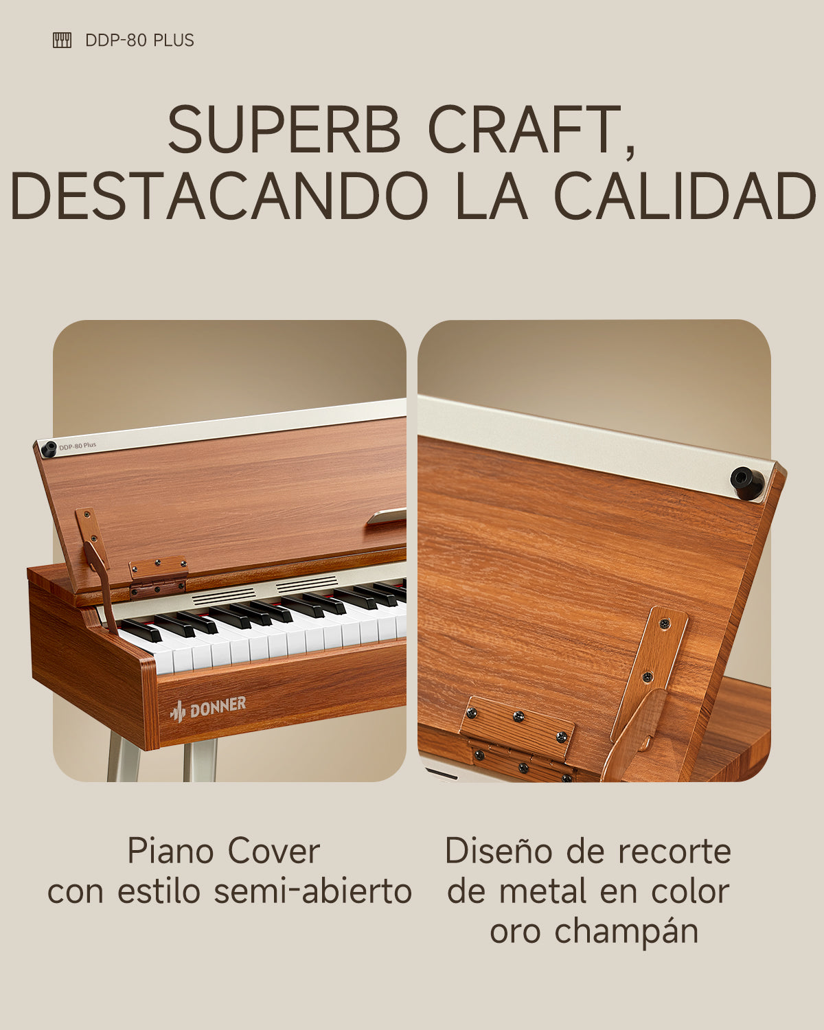 Donner DDP-80 PLUS Piano vertical digital de madera contrapesado de 88 teclas con tapa de 3 pedales