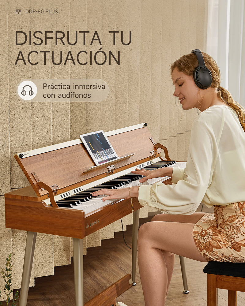 Donner DDP-80 PLUS Piano vertical digital de madera contrapesado de 88 teclas con tapa de 3 pedales