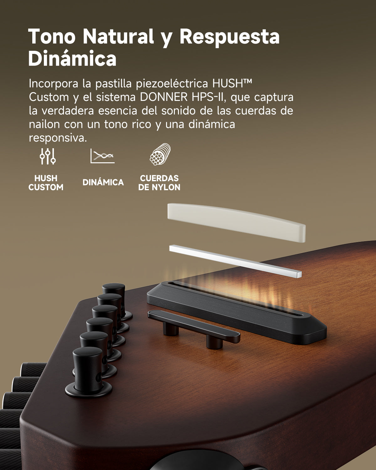 Donner HUSH C Guitarras Clásicas de Cuerdas de Nylon-Color del atardecer##