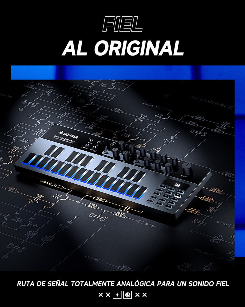 Sintetizzatore Analogico Per Basso E Sequencer, Donner Essential B1 Con Interfaccia Utente Intuitiva, Memoria Di 128 Pattern, Effetti Di Saturazione E Delay, Perfetto Per Un Classico Suono Acid
