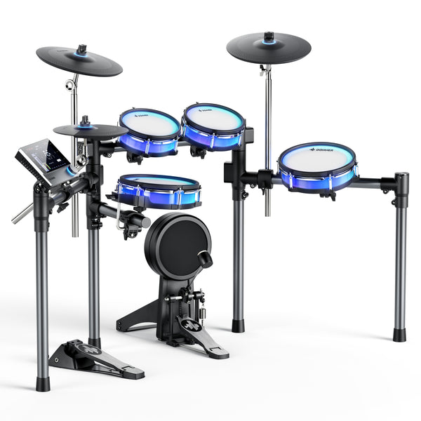 Donner Backbeat Tambor eléctrico inteligente, 5 tambores y 3 platillos y Se pueden cambiar los colores de las luces