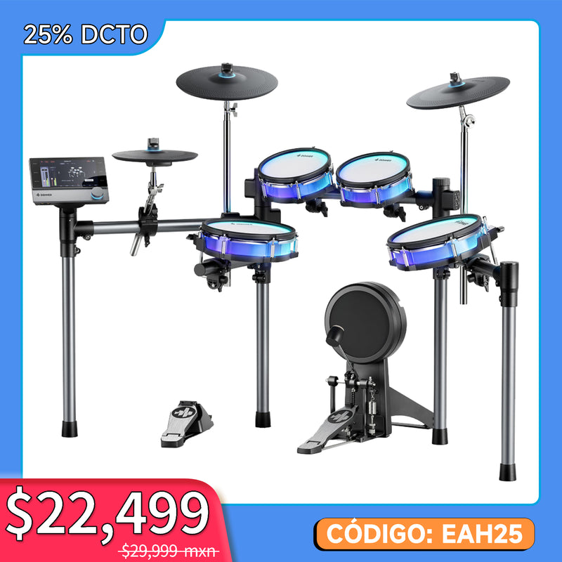Donner Backbeat Tambor eléctrico inteligente, 5 tambores y 3 platillos y Se pueden cambiar los colores de las luces
