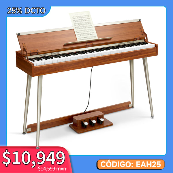 Donner DDP-80 PLUS Piano vertical digital de madera contrapesado de 88 teclas con tapa de 3 pedales
