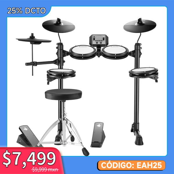 Donner DED-80 Kit de Batería Electrónica para principiantes con 180 sonidos, con parche silencioso y pedales de uso rudo, incluye banco, baquetas y audífonos, ligero y portátil