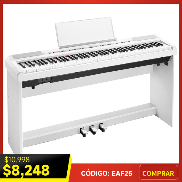 Donner DEP-20 Blanco Piano digital para principiantes Teclado contrapesado de 88 teclas con soporte para muebles + 3 pedales