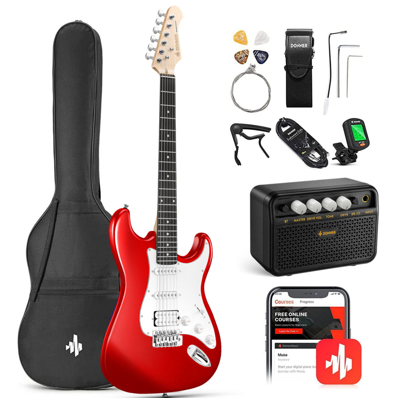 Donner DST-100R Guitarra Eléctrica Tamaño Completo con Amplificador/Bolsa/Afinador Digital/Capo/Tahalí/Cuerdas/Cable/Púas