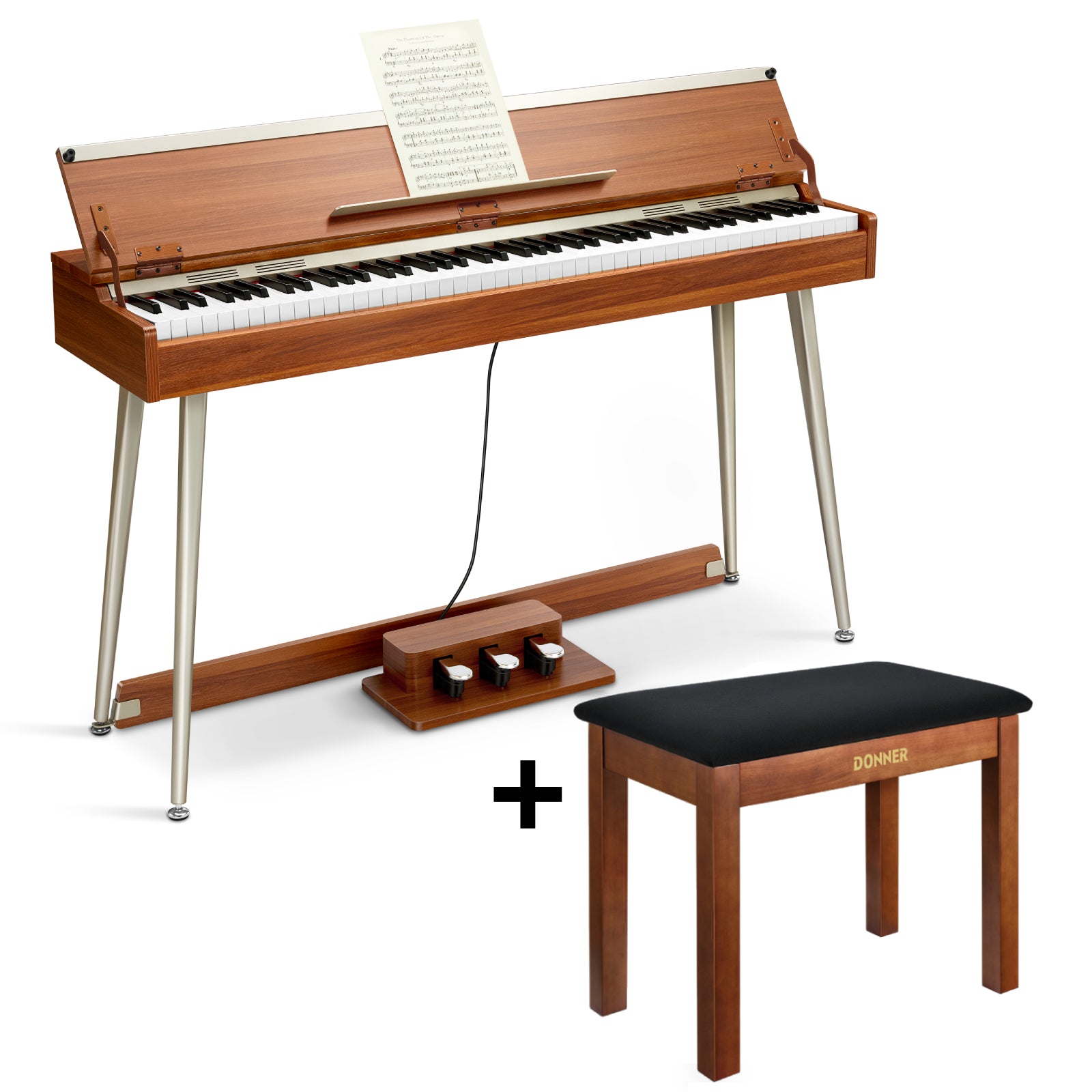 Donner DDP-80 PLUS Piano vertical digital de madera contrapesado de 88 teclas con tapa de 3 pedales