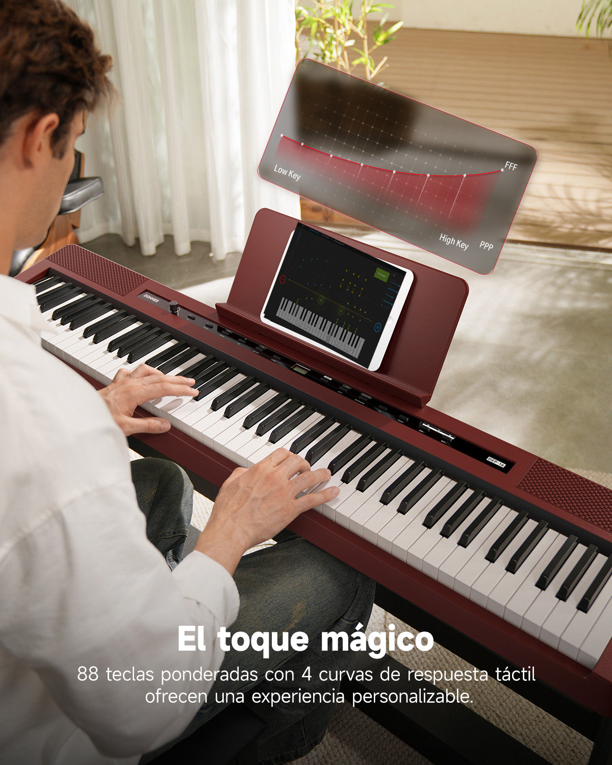 DONNER DEP-16S Piano digital portátil con soporte-Rojo##