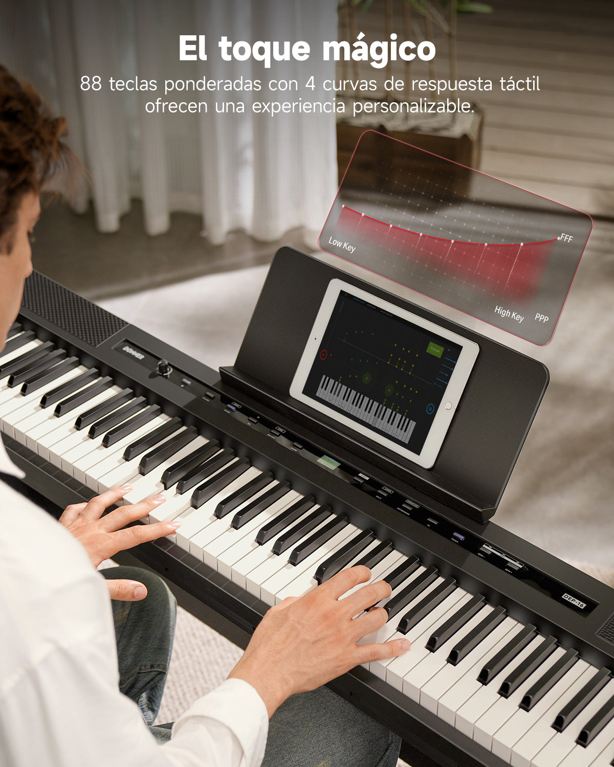 DONNER DEP-16 Piano Digital Portátil de 88 Teclas de Tamaño Completo con Pesado, Pedal de Sostenido y Fuente de Alimentación