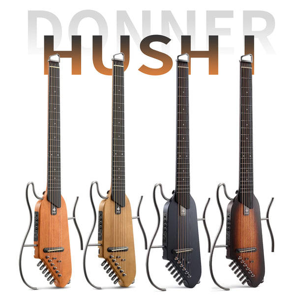 Donner HUSH-I Guitarra de viaje, guitarra silenciosa sin cabeza, guitarra acústica eléctrica ultraligera con marcos desmontables