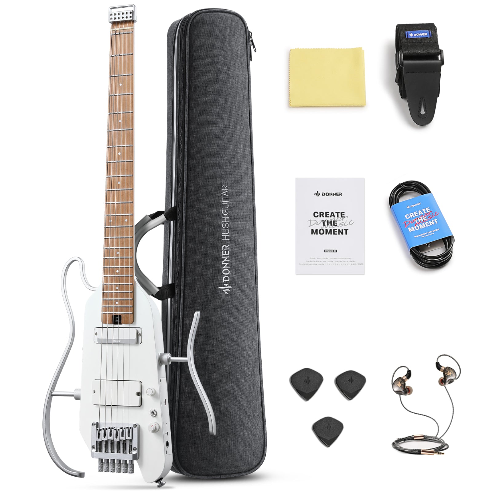 Donner HUSH™ X PRO Guitarra Eléctrica-Blanco##