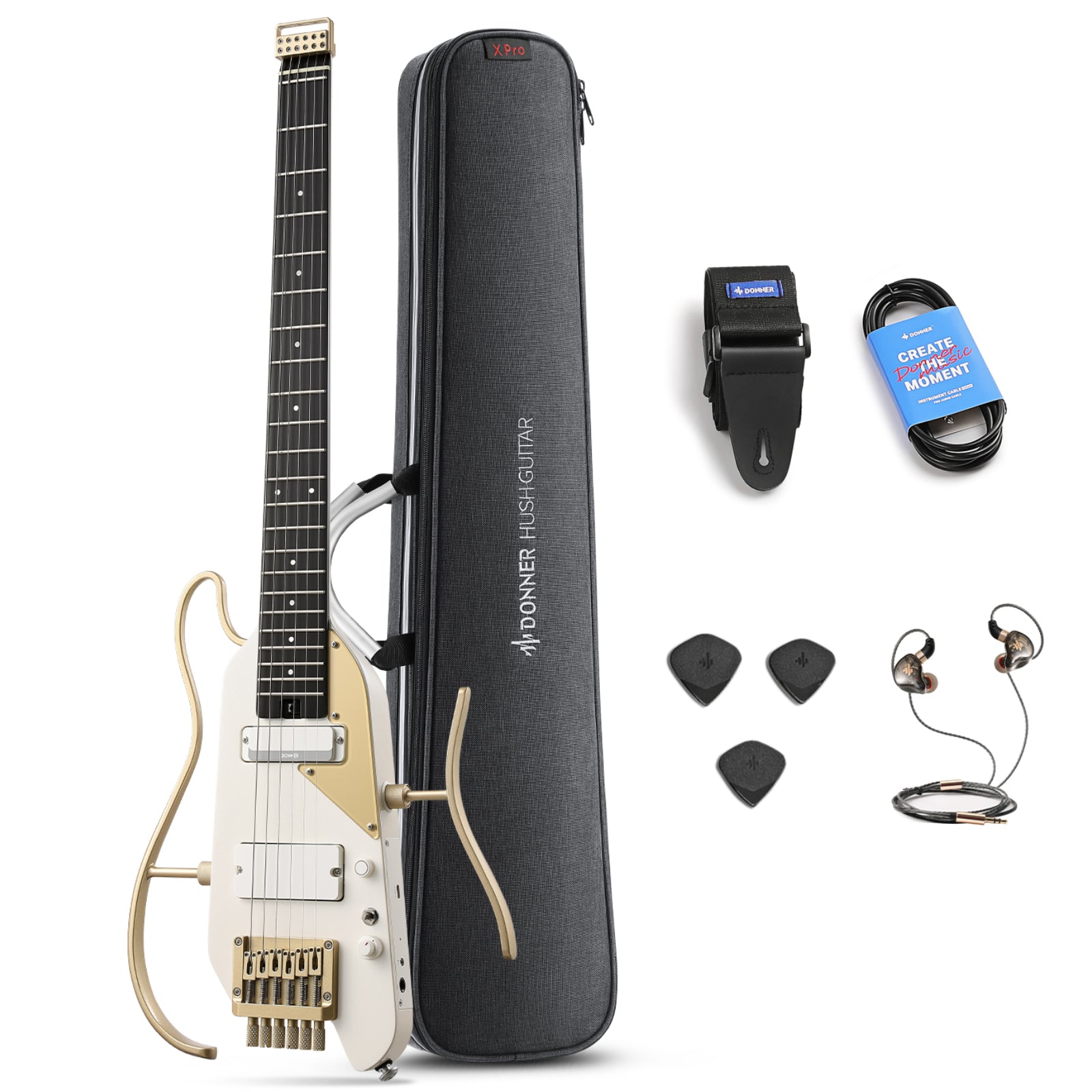 Donner HUSH™ X PRO Guitarra Eléctrica-Blanco Lujo##