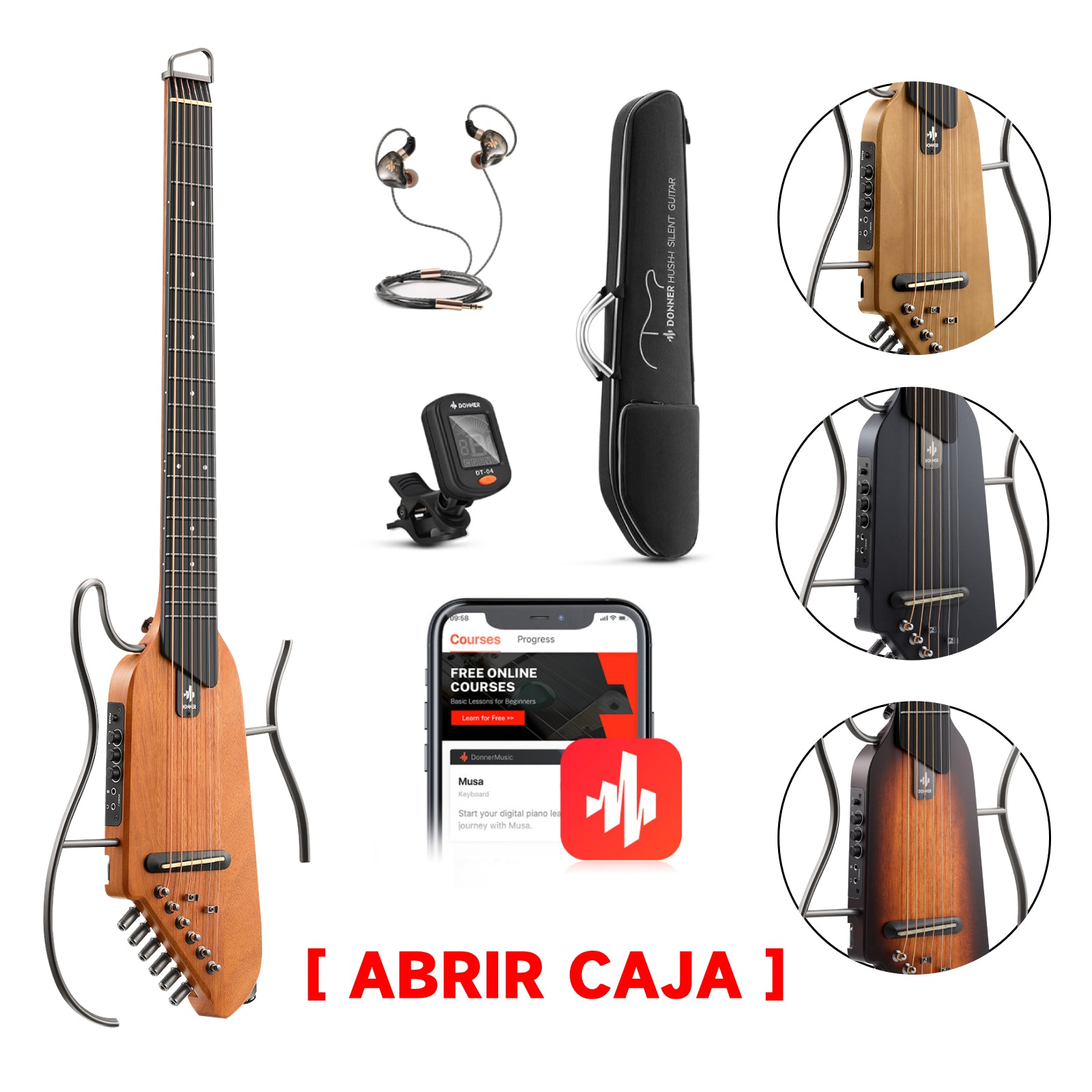 【CAJA ABIERTA】Kit de Guitarra Acústica-Eléctrica Donner HUSH-I Mute