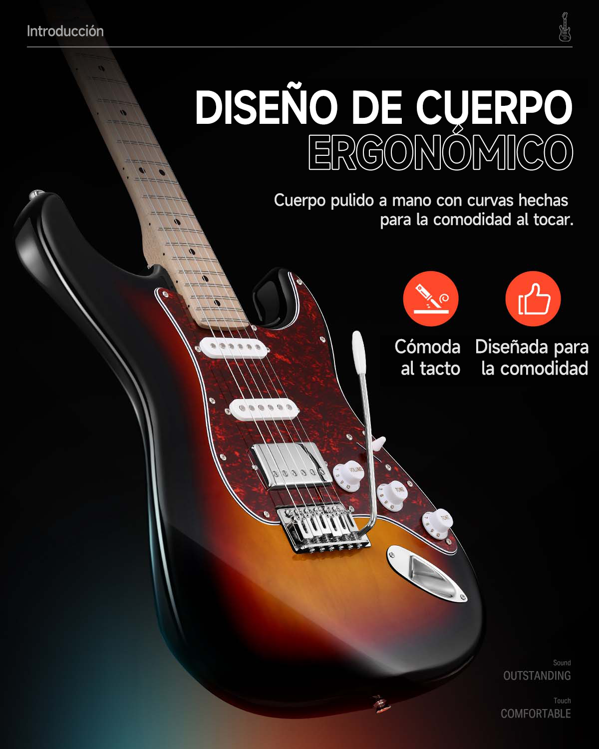 Donner DST-152 Guitarra Eléctrica de Tamaño Completo de 39 pulgadas, Pastillas HSS, Kit con Amplificador para Principiante