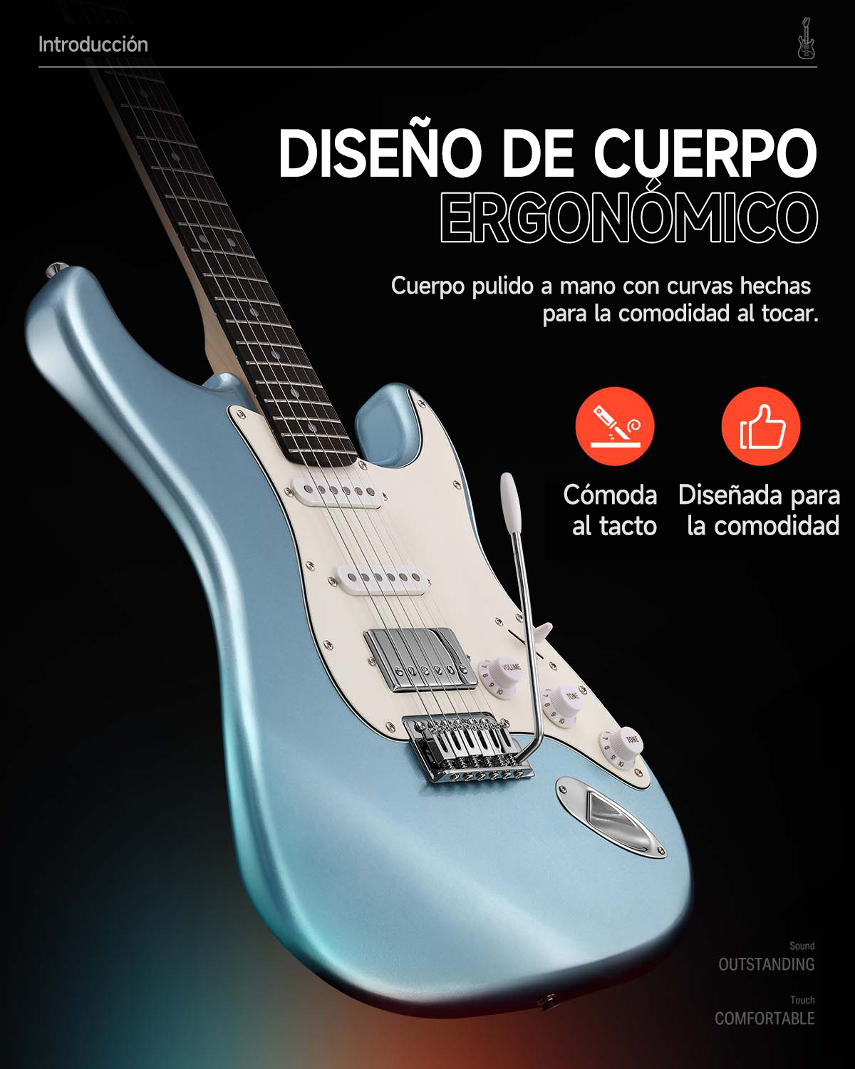 Donner DST-152 Guitarra Eléctrica de Tamaño Completo de 39 pulgadas, Pastillas HSS, Kit con Amplificador para Principiante