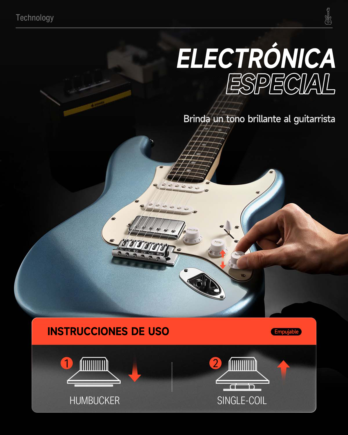 Donner DST-152 Guitarra Eléctrica de Tamaño Completo de 39 pulgadas, Pastillas HSS, Kit con Amplificador para Principiante