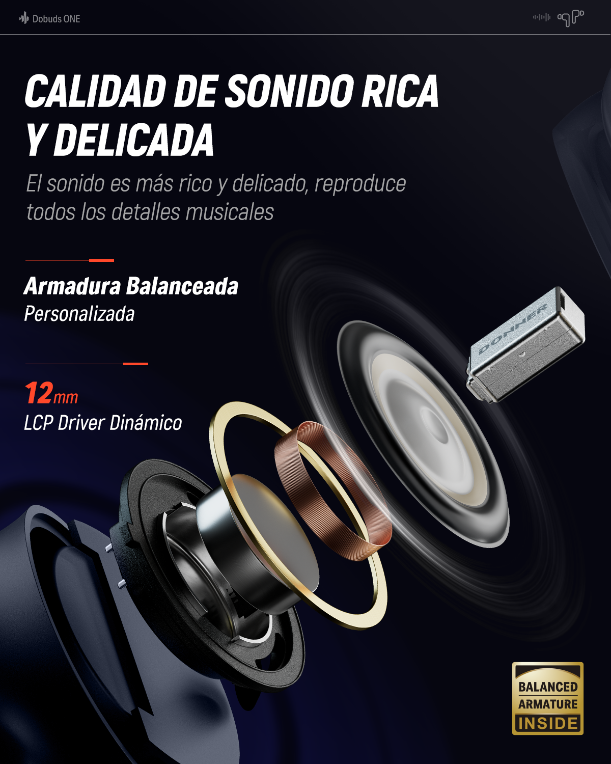 Donner Dobuds One Audífonos Wireless Estéreo con Cancelación de Ruido Activa ANC