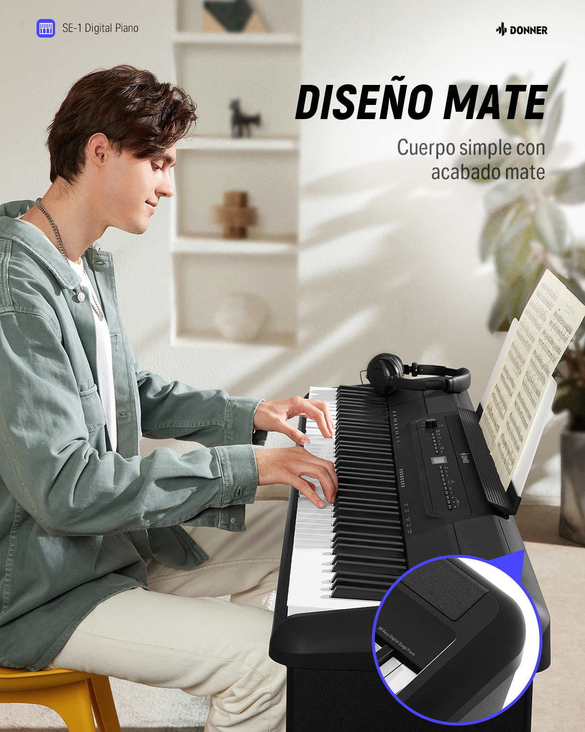 Donner SE-1 Piano Digital Portátil de 88 Teclas Pesadas con Stand