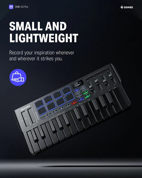 Donner DMK-25 PRO Controlador MIDI con Touch Bar Personalizada, Software de Producción Musical Gratis/40 Cursos Gratis, Negro