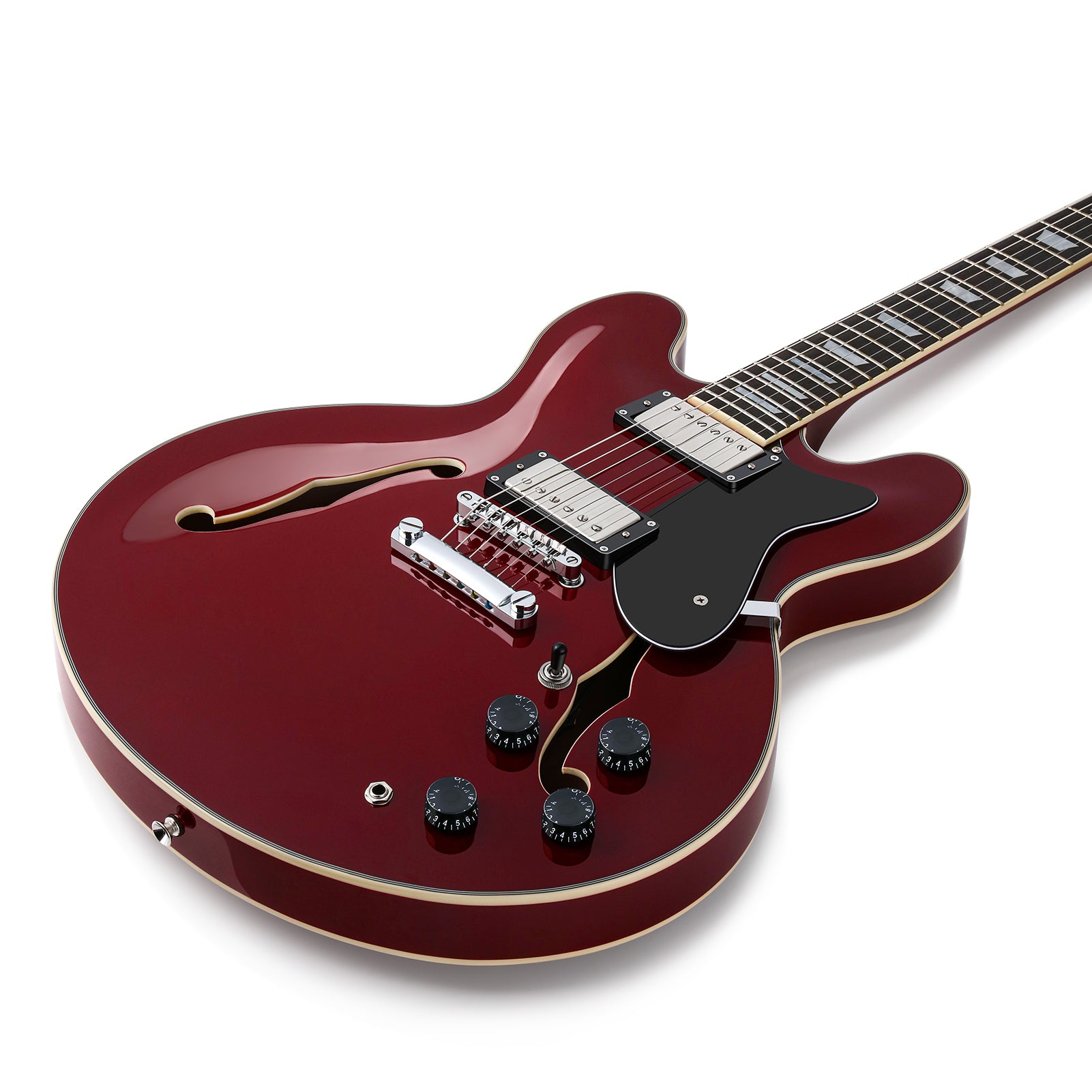Donner DJP-1000 Guitarra Eléctrica Semi Hueca, Dos Pastillas H, Guitarra Eléctrica Estilo Jazz con Bolsa, Cable y Tahalí.