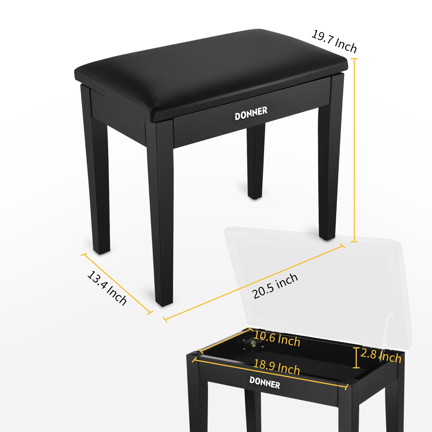 Donner Banco para piano de madera maciza con almacenaje Negro donner music mexico