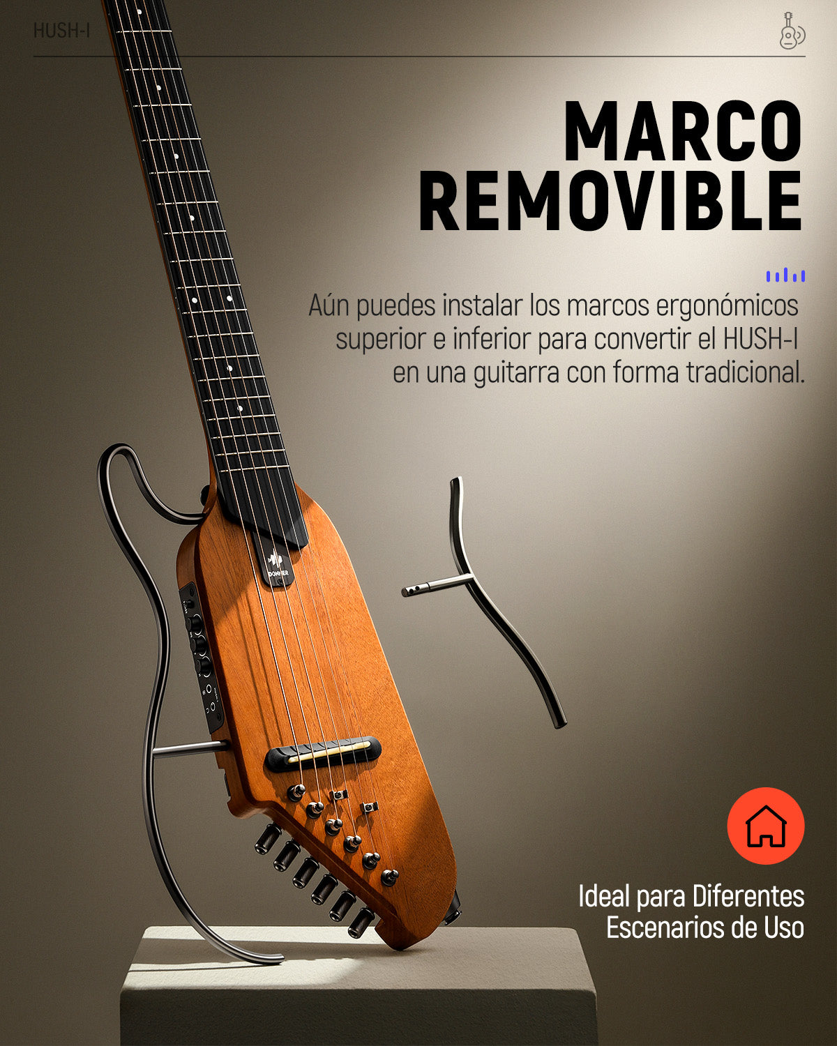 Donner HUSH-I Guitarra de viaje, guitarra silenciosa sin cabeza, guitarra acústica eléctrica ultraligera con marcos desmontables