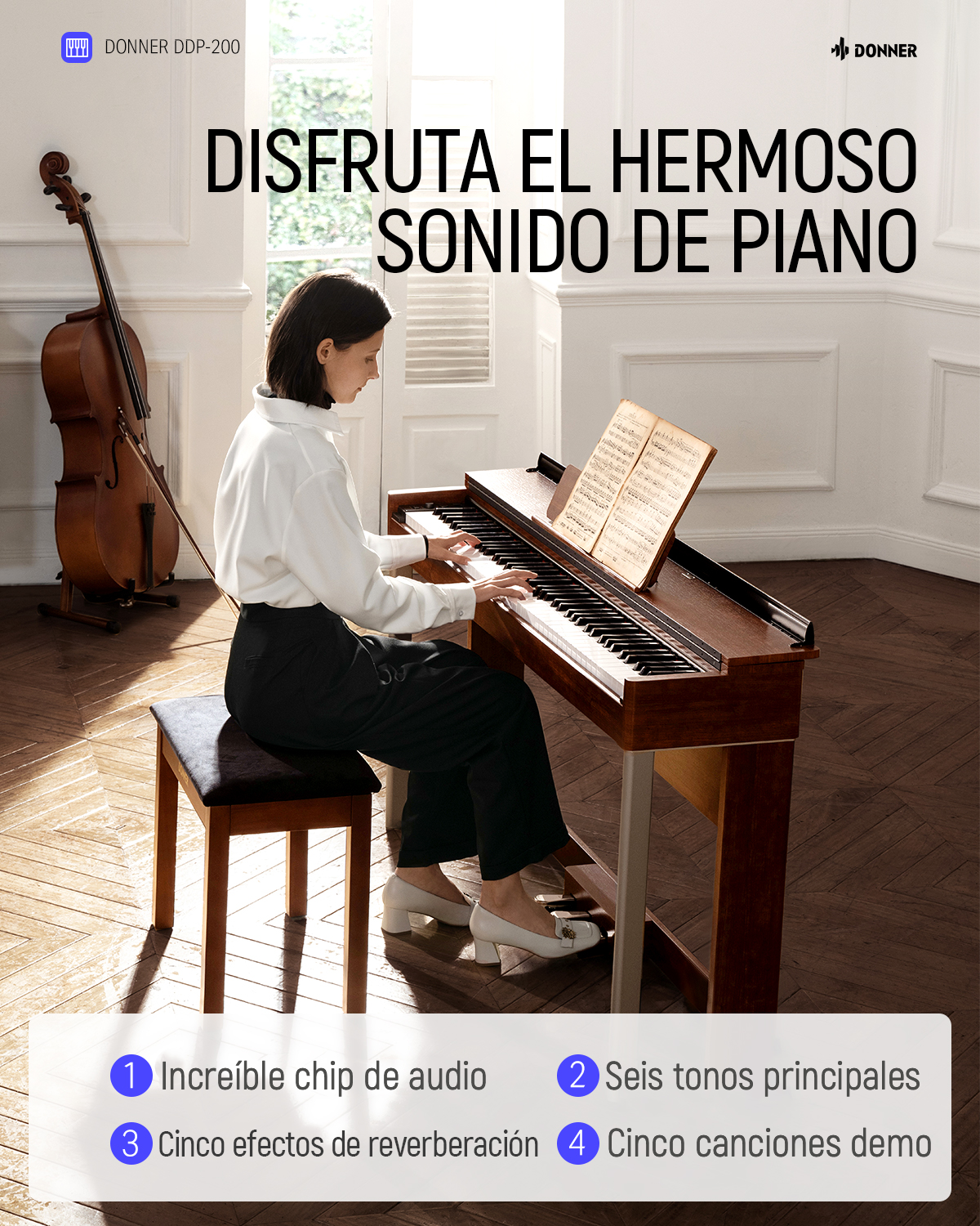 Donner DDP-200 Piano Vertical Digital de 88 Teclas Pesadas