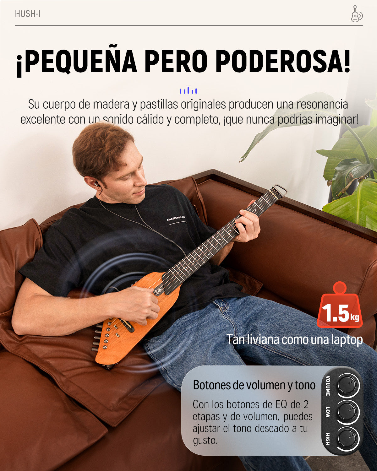 Donner HUSH-I Guitarra de viaje, guitarra silenciosa sin cabeza, guitarra acústica eléctrica ultraligera con marcos desmontables