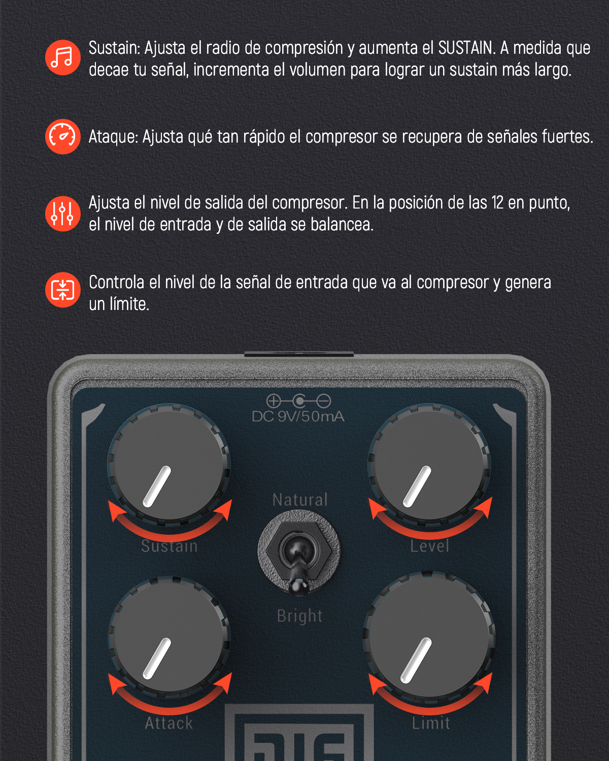 Donner LAX COMP Pedal de Guitarra de Compresión True Analog donner music mexico