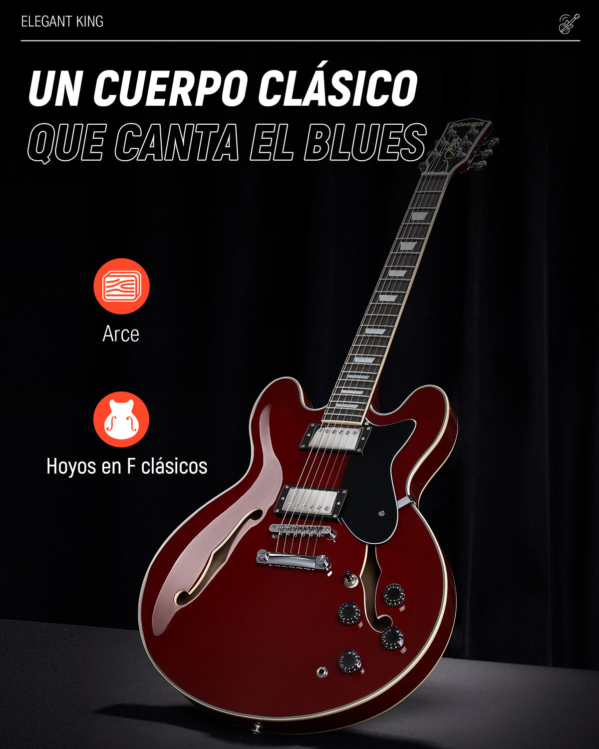 Donner DJP-1000 Guitarra Eléctrica Semi Hueca, Dos Pastillas H, Guitarra Eléctrica Estilo Jazz con Bolsa, Cable y Tahalí.