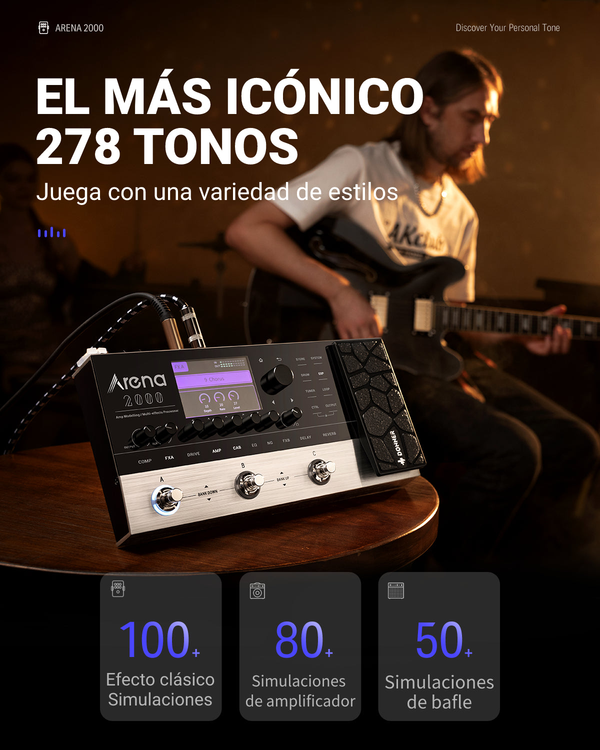 Donner Arena 2000 Pedal de Efectos Múltiples para Guitarra Modelado AMP Procesador de Efectos Múltiples