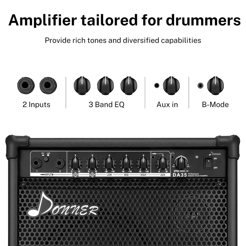 Donner DA-35 35-Watt Electronic Drum Amplifier Keyboard Amplifier with Aux in and Wireless audio connection, 3-Band EQ and DI OUT - Donnerdeal