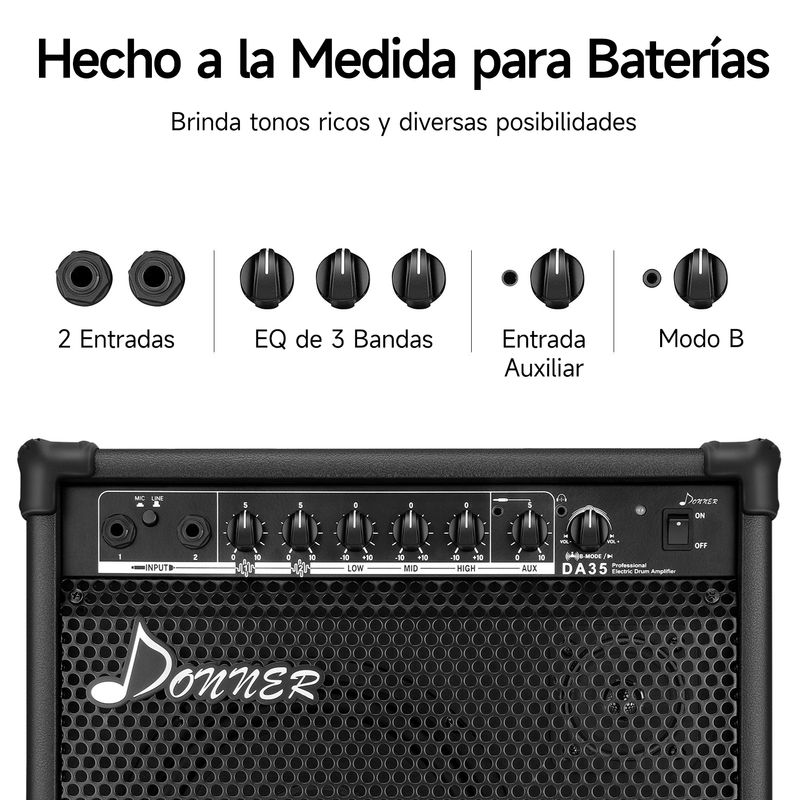 Donner DA-35 Amplificador de Batería y Teclado de 35 Watts con Entrada Auxiliar y Conección de Audio Inalámbrica, Ecualizador de 3 bandas y Salida DI