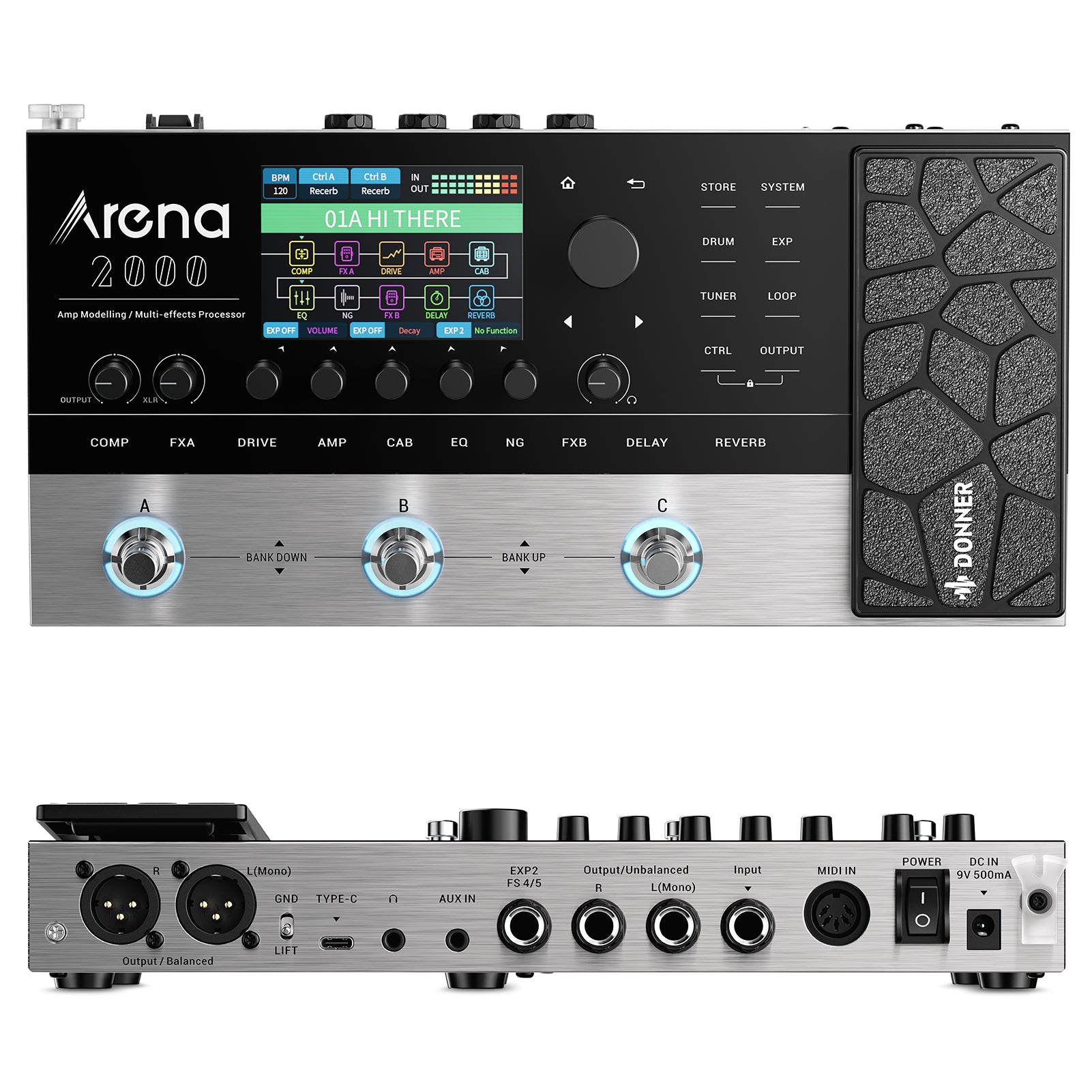 Donner Arena 2000 Pedal de Efectos Múltiples para Guitarra Modelado AMP Procesador de Efectos Múltiples