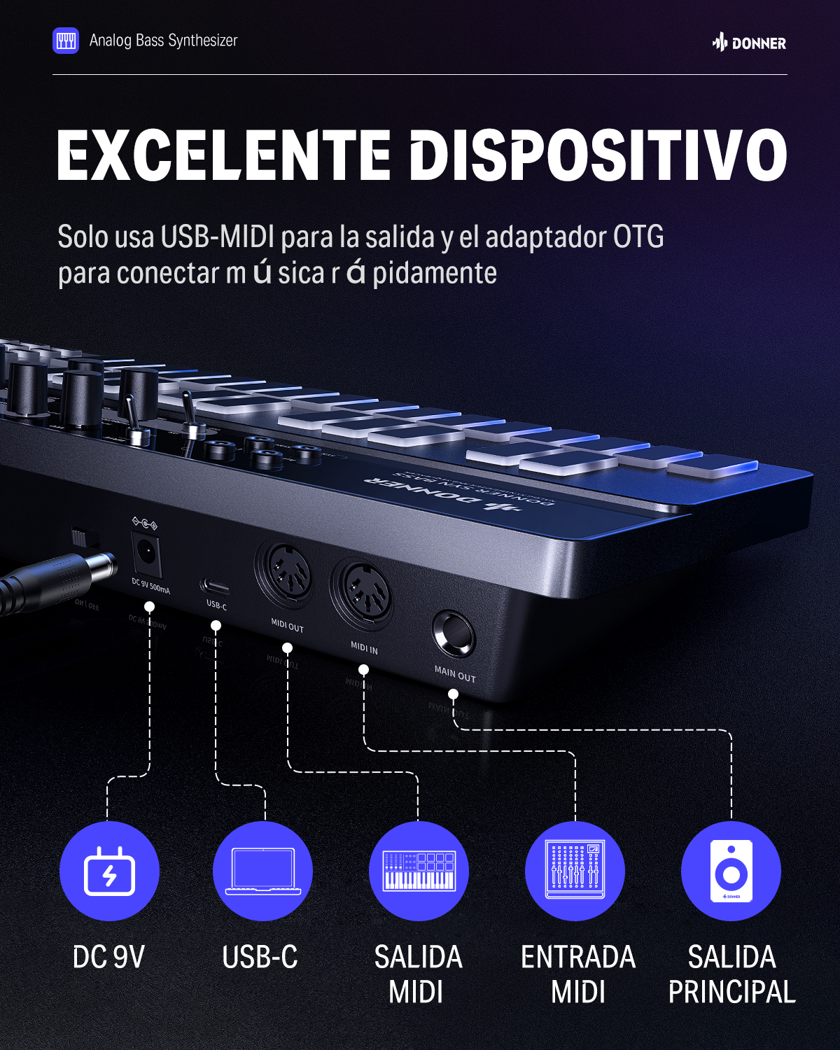 Donner B1 Sintetizador de bajo analógico y secuenciador