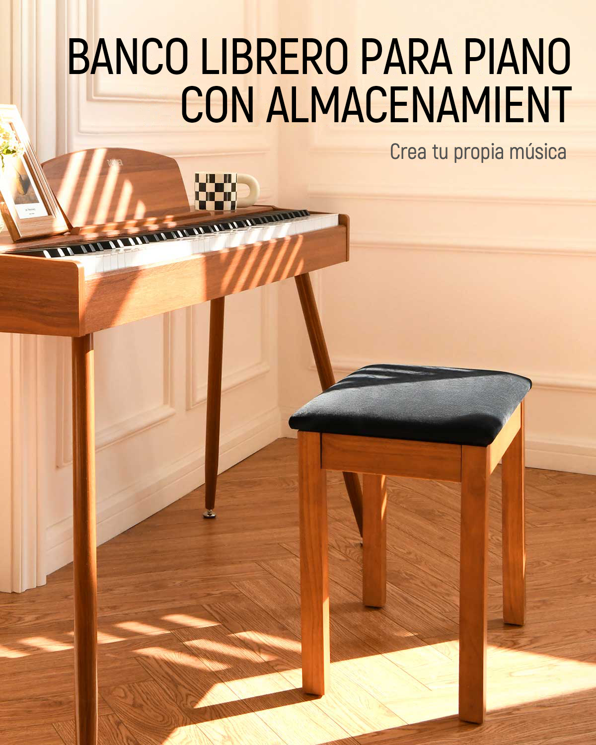 Donner Banco para piano de madera maciza con almacenaje Color madera donner music mexico